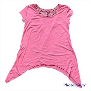 No Boundaries pink asymmetrical top with lacy back size medium (JRS)